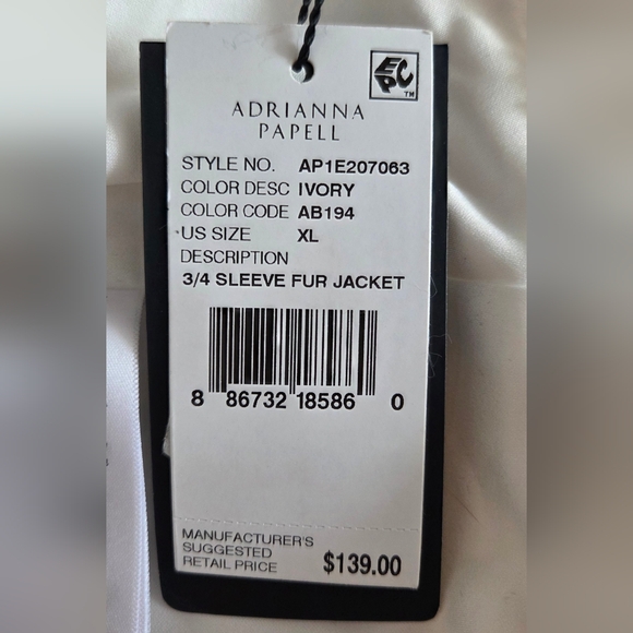 Adrianna Papell Ivory 3/4 Sleeve Fur Jacket - Picture 7 of 10